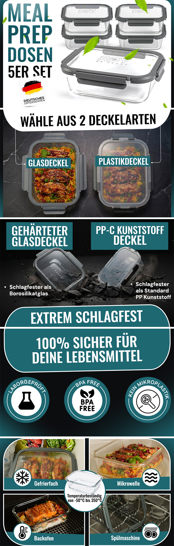 Amazon A+ Content Modul – Meal-Prep-Glasdosen im 5er-Set