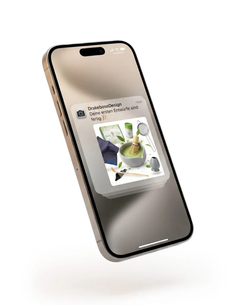 48h-Express-Lieferung – iPhone mit Push-Benachrichtigung Deine ersten Entwürfe sind fertig